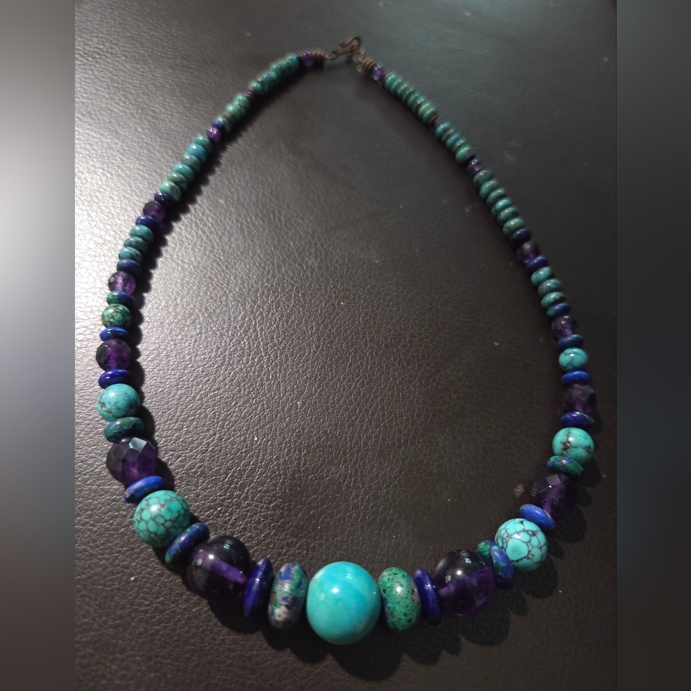 Turquoise & Purple Beaded Women’s Necklace - Unbranded